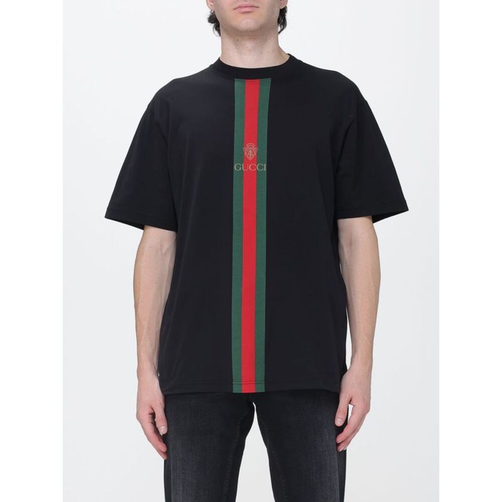 Gucci Men Striped Cotton Gucci T-Shirt With Web Detail And Dropped Shoulders